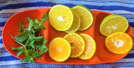 fresh citrus Melissa and oranges slice