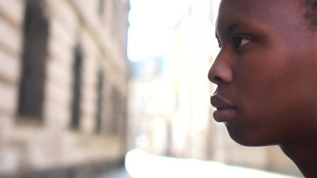 Stop racism, protests against racial hatred and discrimination. Angry african-american man across from the caucasian man, conflict between male students, bullying and discrimination