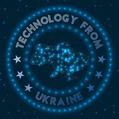 Technology From Ukraine. Futuristic geometric badge of the country. Technological concept. Round Ukraine logo. Vector illustration.