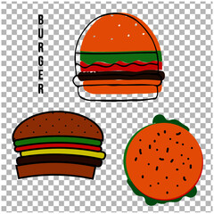 Set of 3 Illustrations of complete hamburgers. Vector
