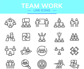 Conjunto de ícones sobre trabalho em equipe para infográficos ou websites	
