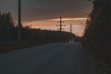 Sunset, country road