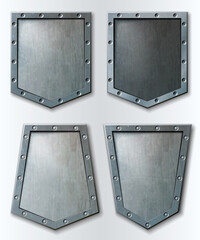 Vector set of four metal shields. 