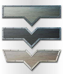 Set of horizontal metal plates. for banner, header or pointer.