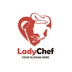 chef woman silhouette with heart isolated on white background