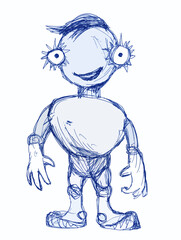 Robot, vintage toy and character. Ink illustration.