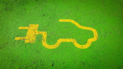 Electric vehicle charging station logo yellow on green background