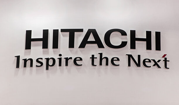 BEIJING, CHINA-MARCH 26, 2017: Hitachi sign; Hitachi, Ltd., a Japanese company founded in 1910, operates eleven business segments and serves worldwide.