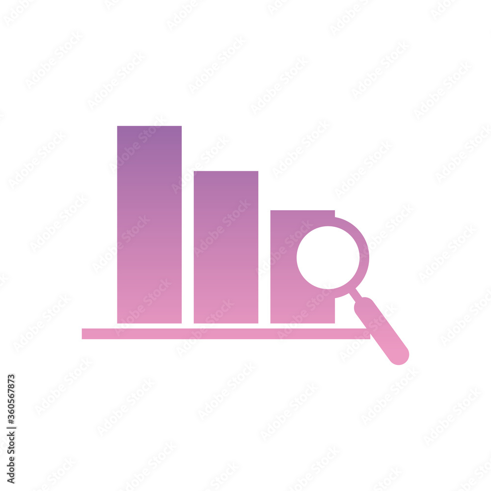 Aufkleber lupe with bars chart gradient style icon vector design