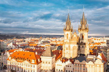 Naklejka premium Prague skyline panorama. Czech Republic castle night cityscape. Europe traditional old city for tourism