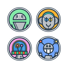 Set of flat robot avatars for apps and games, web-design, media, social networks icons