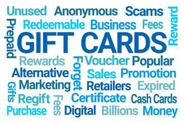 Gift Cards Word Cloud on White Background