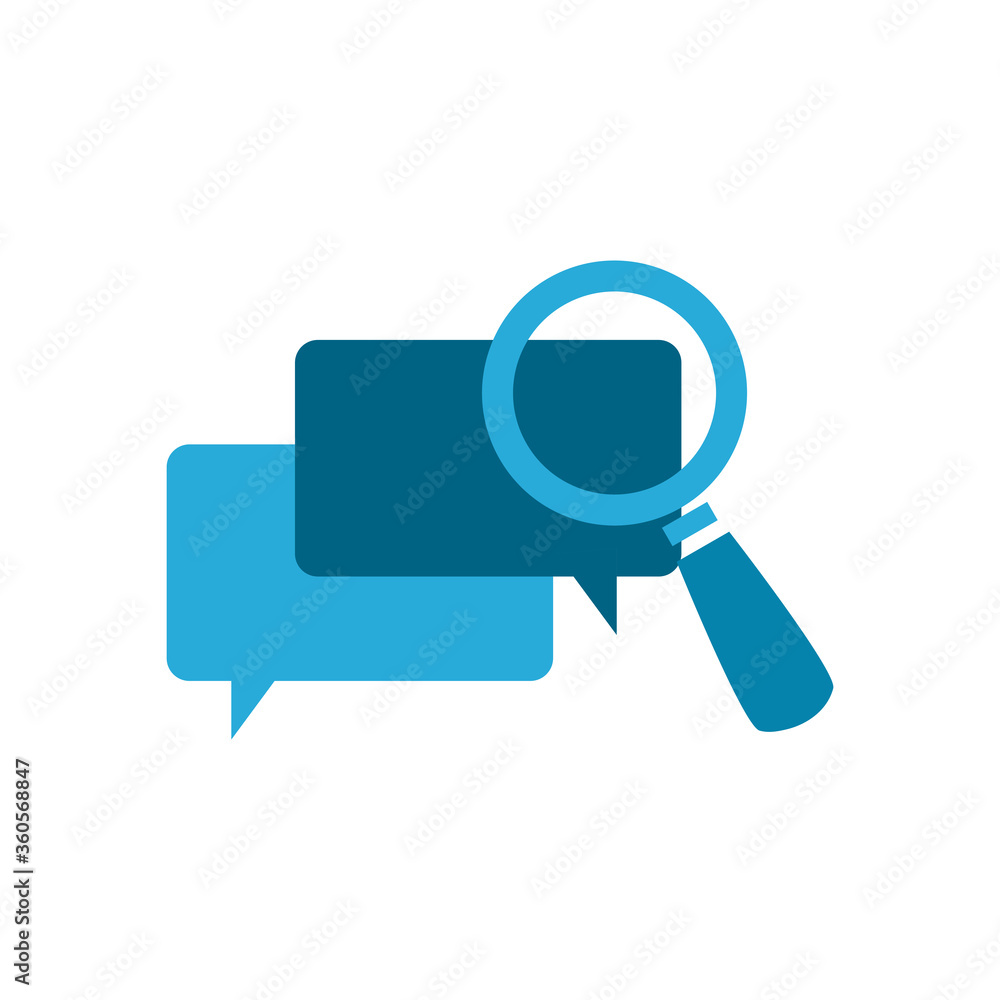 Poster lupe with bubbles flat style icon vector design