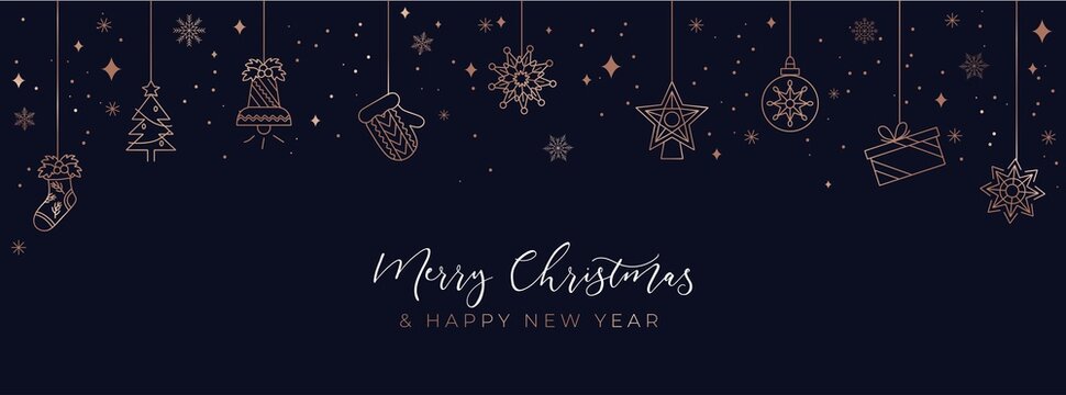 Merry Christmas and Happy new year background with linear icons.Luxury and Elegant concept for social networks, banner, invitation, mobile, greeting cards etc. Vector illustration