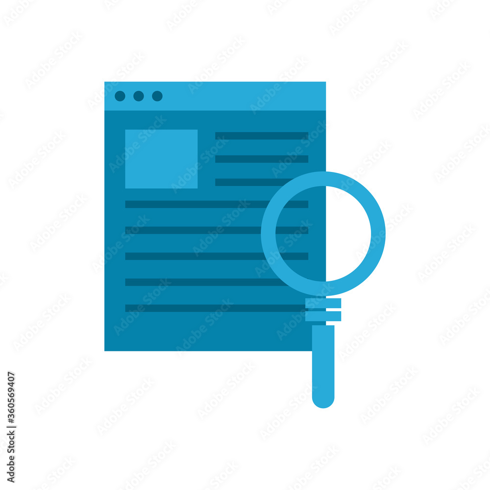 Aufkleber lupe with website flat style icon vector design