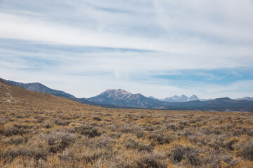 high desert landscape with mountains in autumn