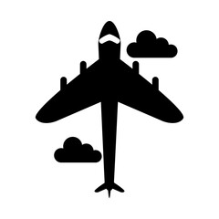 summer travel and vacation airplane transport in silhouette style isolated icon