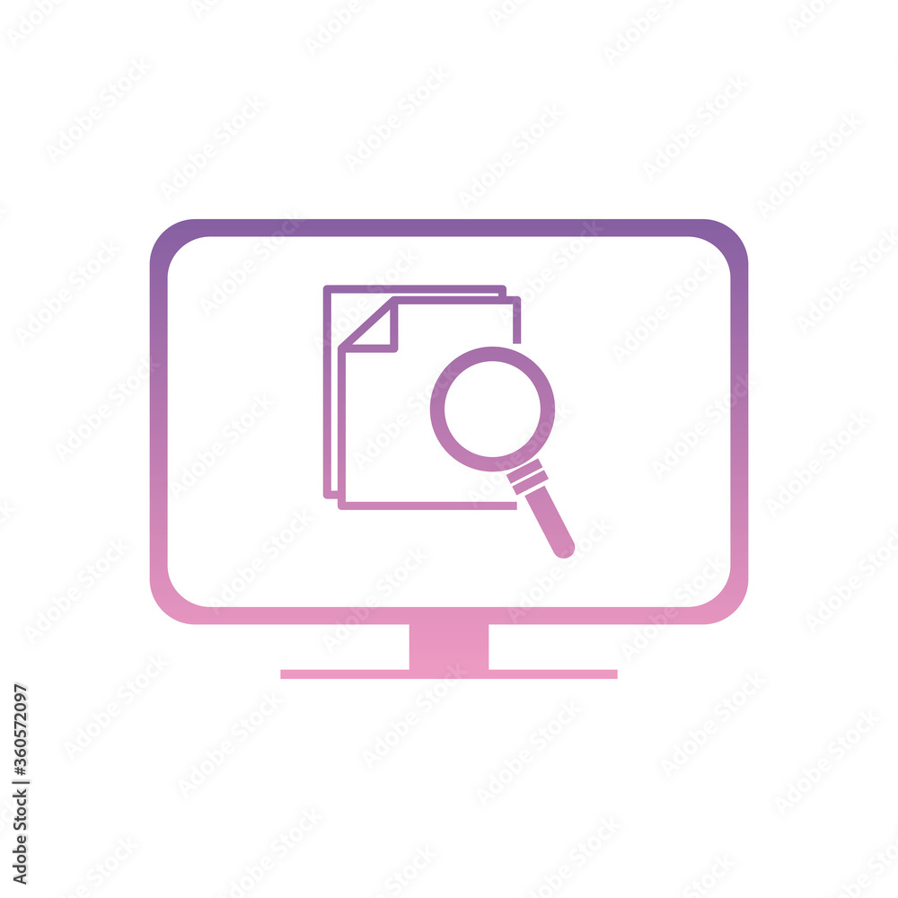 Aufkleber lupe with documents on computer gradient style icon vector design
