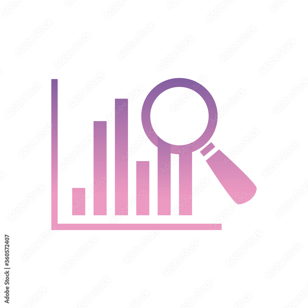 Aufkleber lupe with bars chart gradient style icon vector design
