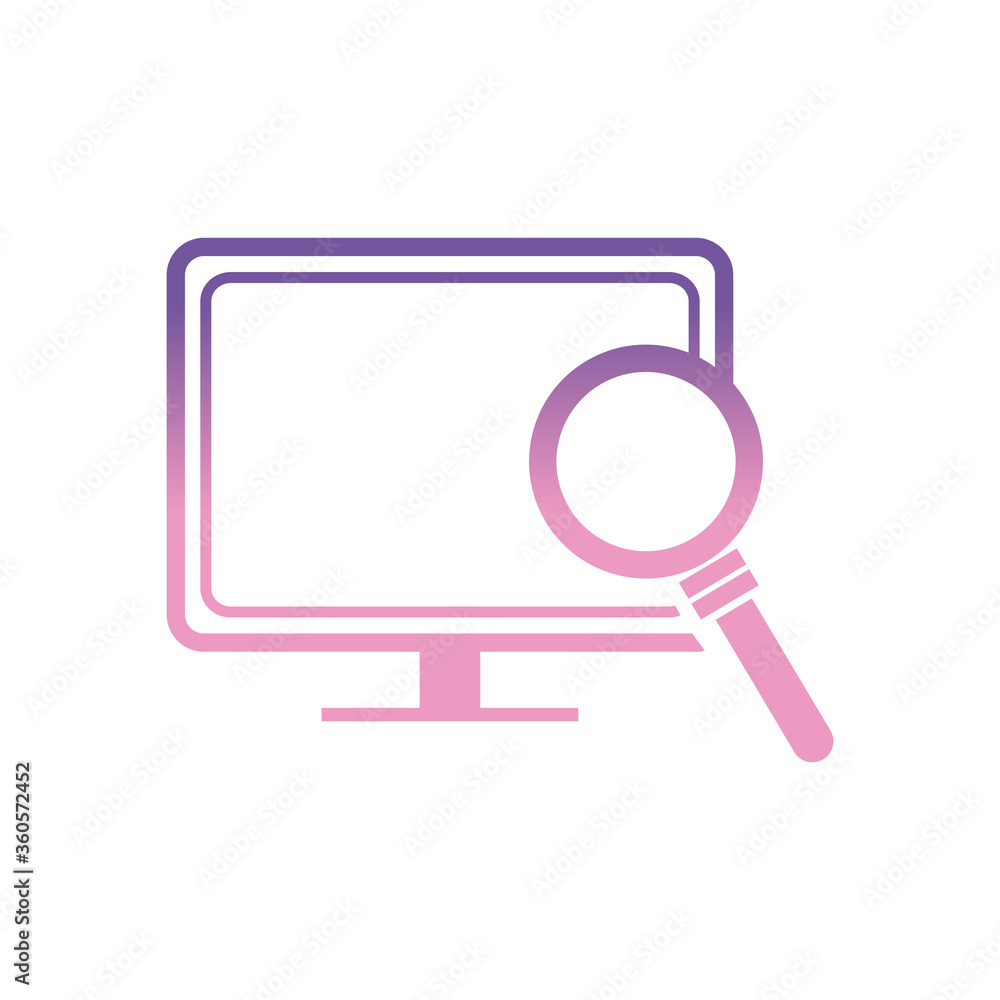 Aufkleber lupe with computer gradient style icon vector design