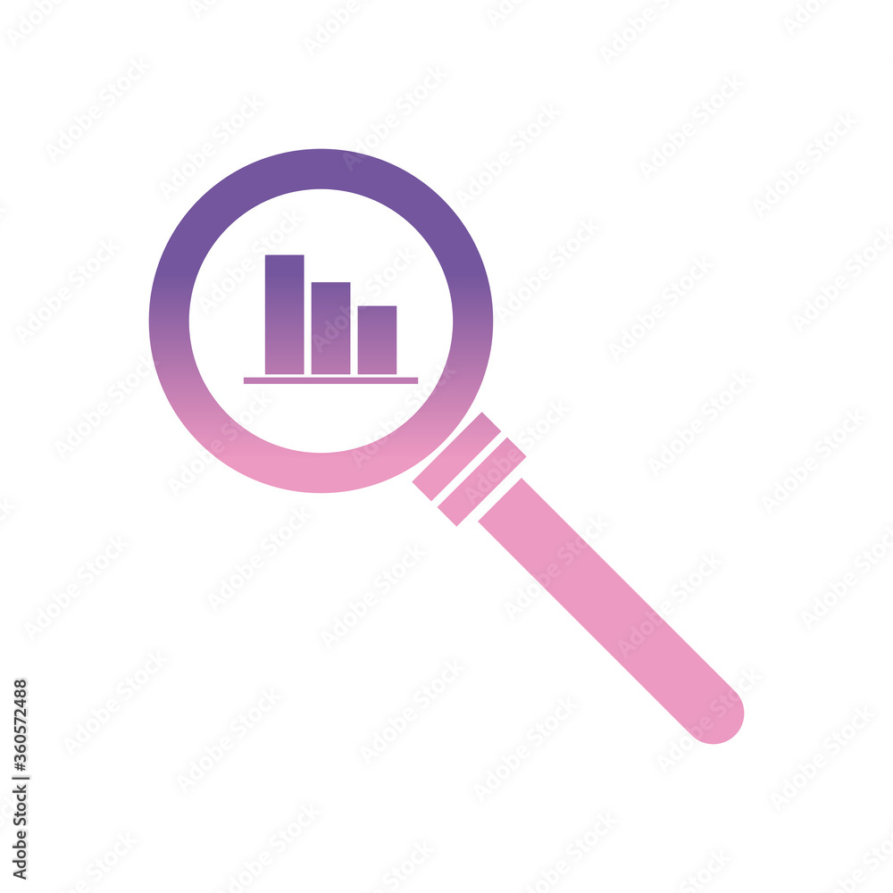 Aufkleber lupe with bars chart gradient style icon vector design