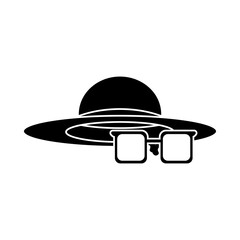 summer travel and vacation hat and sunglasses accessories in silhouette style isolated icon