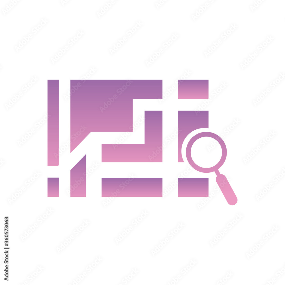 Aufkleber lupe with map gradient style icon vector design