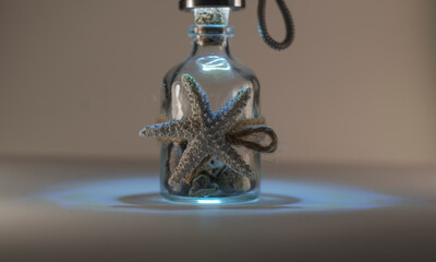 antique glass bottle with starfish
