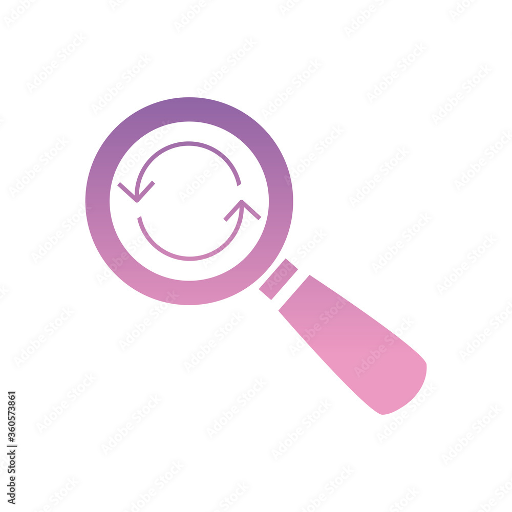 Aufkleber repeat arrows inside lupe gradient style icon vector design