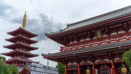 Senso-ji temple in Asakusa, Tokyo, Japan on cloudy sky