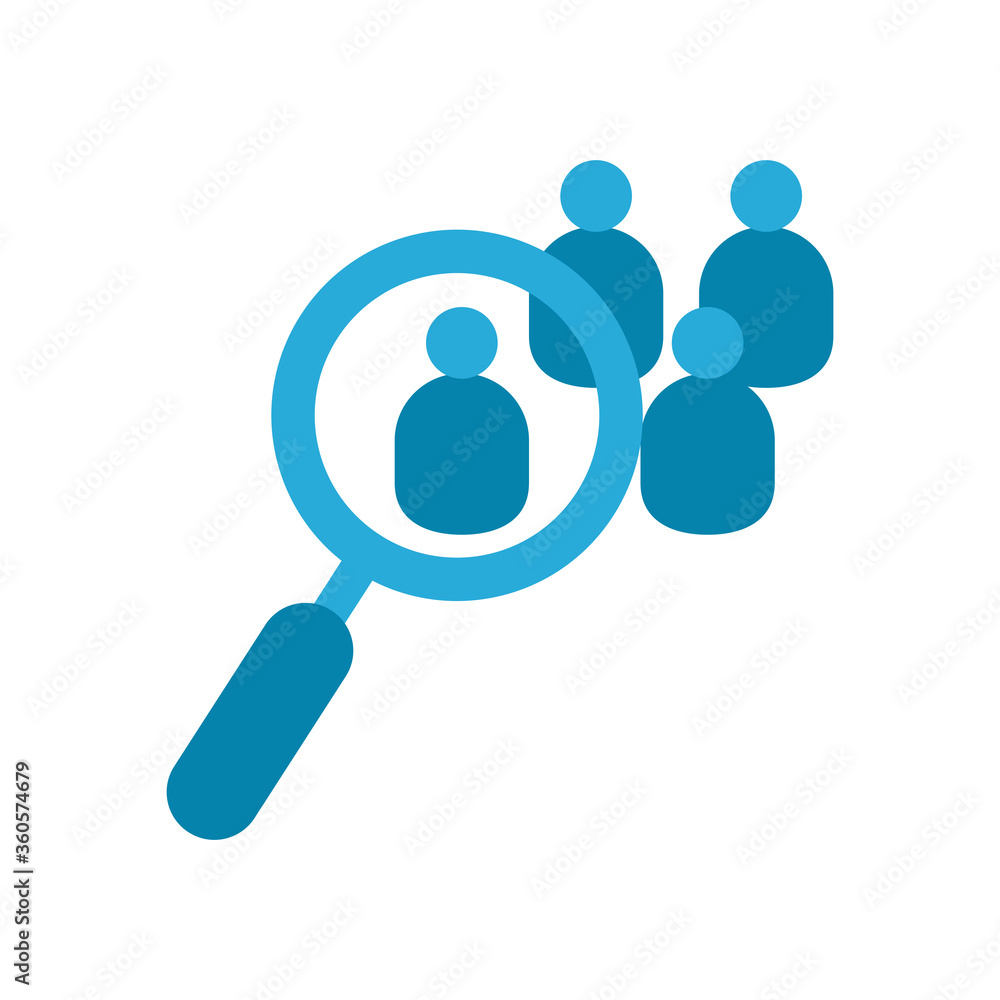 Poster lupe with avatars flat style icon vector design