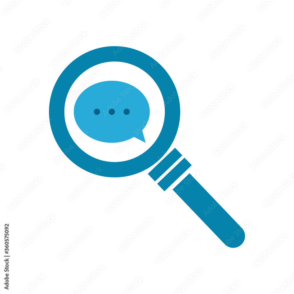 Poster bubble inside lupe flat style icon vector design