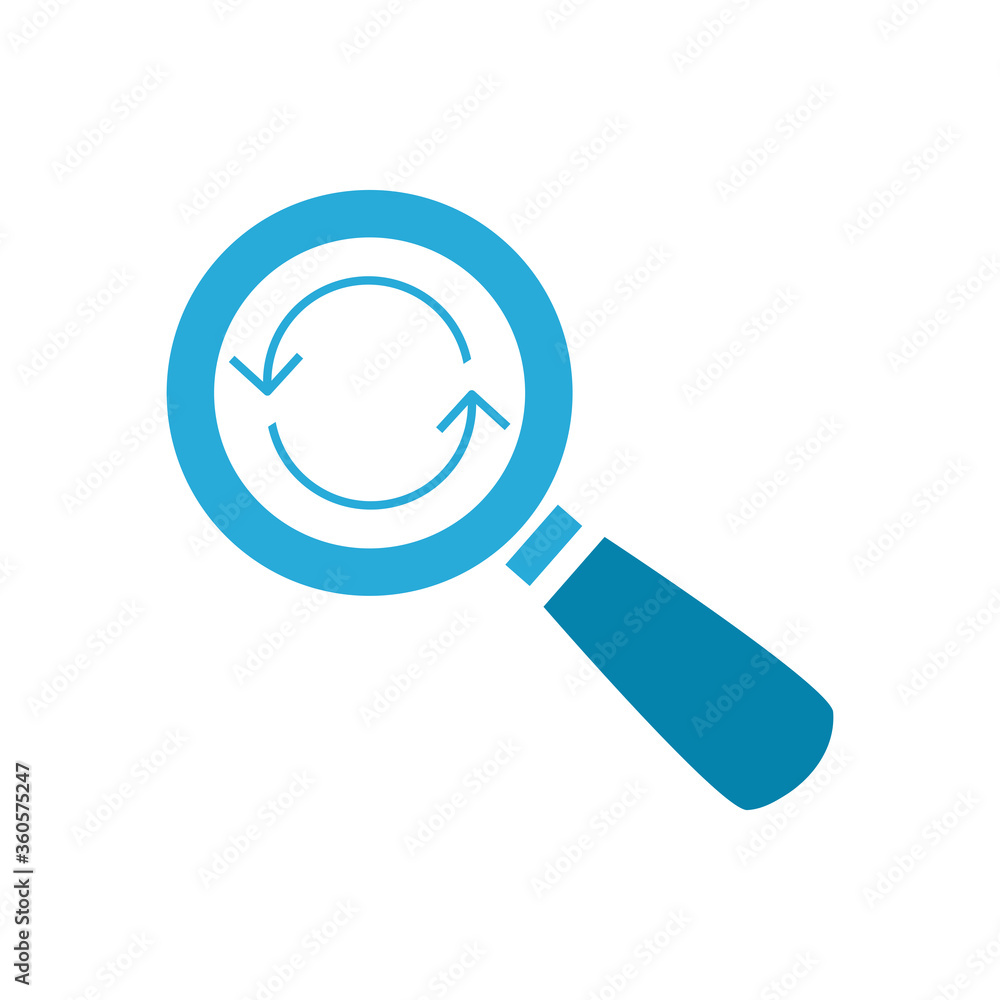 Aufkleber repeat arrows inside lupe flat style icon vector design