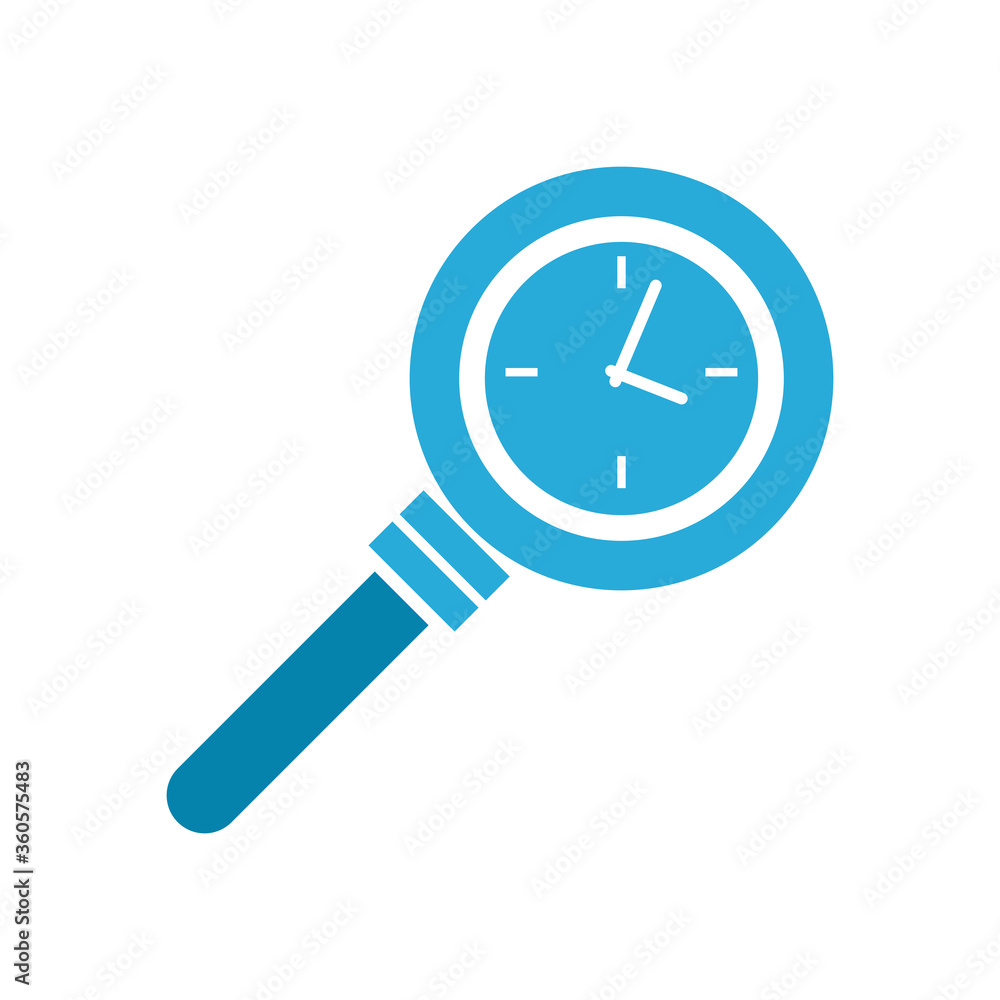 Poster clock inside lupe flat style icon vector design