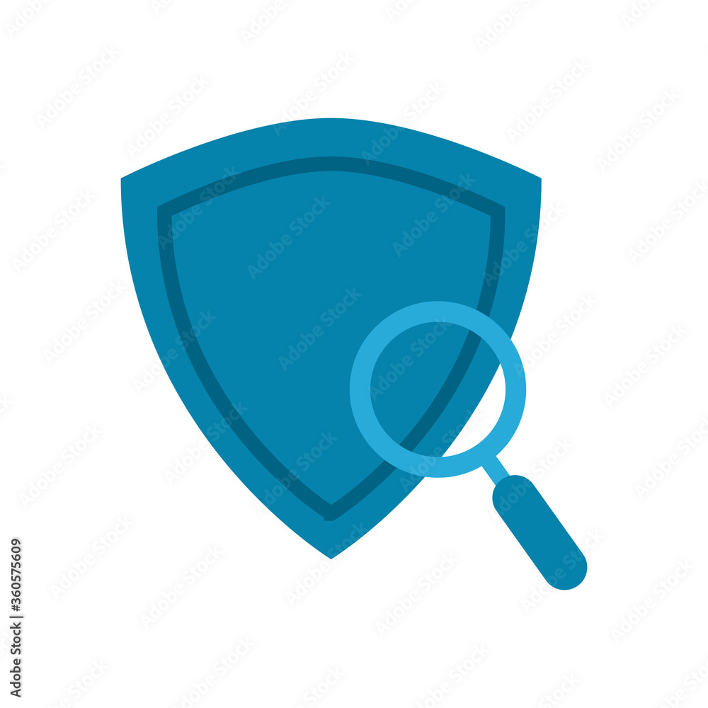 Aufkleber lupe with shield flat style icon vector design