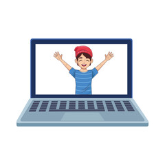 happy young boy in laptop avatar character