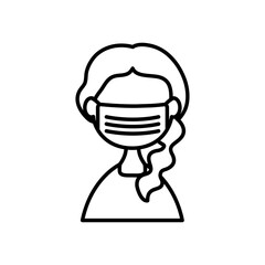 avatar woman with medical mask icon, line style