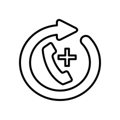 medical phone line symbol, phone and medical cross with arrow around, line style