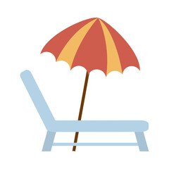 summer travel and vacation deck chair and umbrella in flat style isolated icon