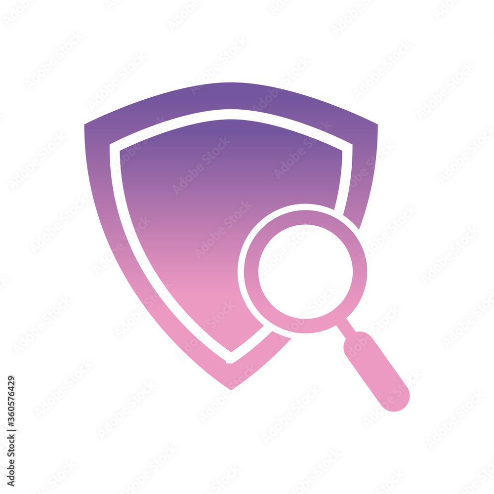 Aufkleber lupe with shield gradient style icon vector design