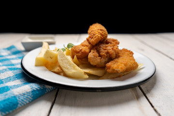 British fish and chips on white background