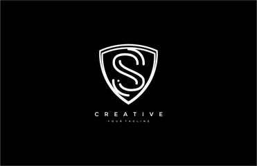 S letter shield monogram line logo template