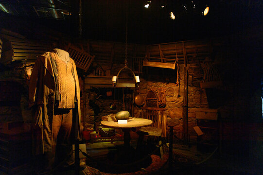 MADRID, SPAIN - NOV 22, 2017: Hagrid cabin, Wizarding world of Harry Poter experience in Madrid, Spain