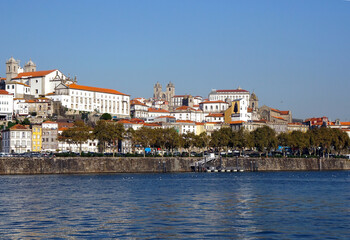 view from Dom Luis bridge over old town of Porto and Douro river