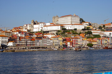 view from Dom Luis bridge over old town of Porto and Douro river