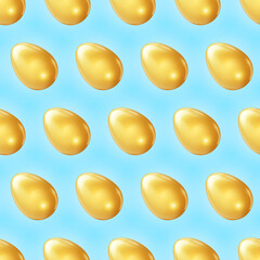Pattern golden eggs isolated on transparent background for Easter day