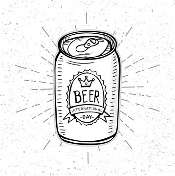 Hand drawn of International beer day, vector illustration