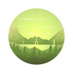 vector waterfall and mountain landscape illustration