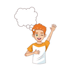 happy young boy with speech bubble avatar character