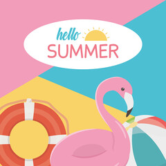 summer travel and vacation float flamingo lifebuoy beach ball banner